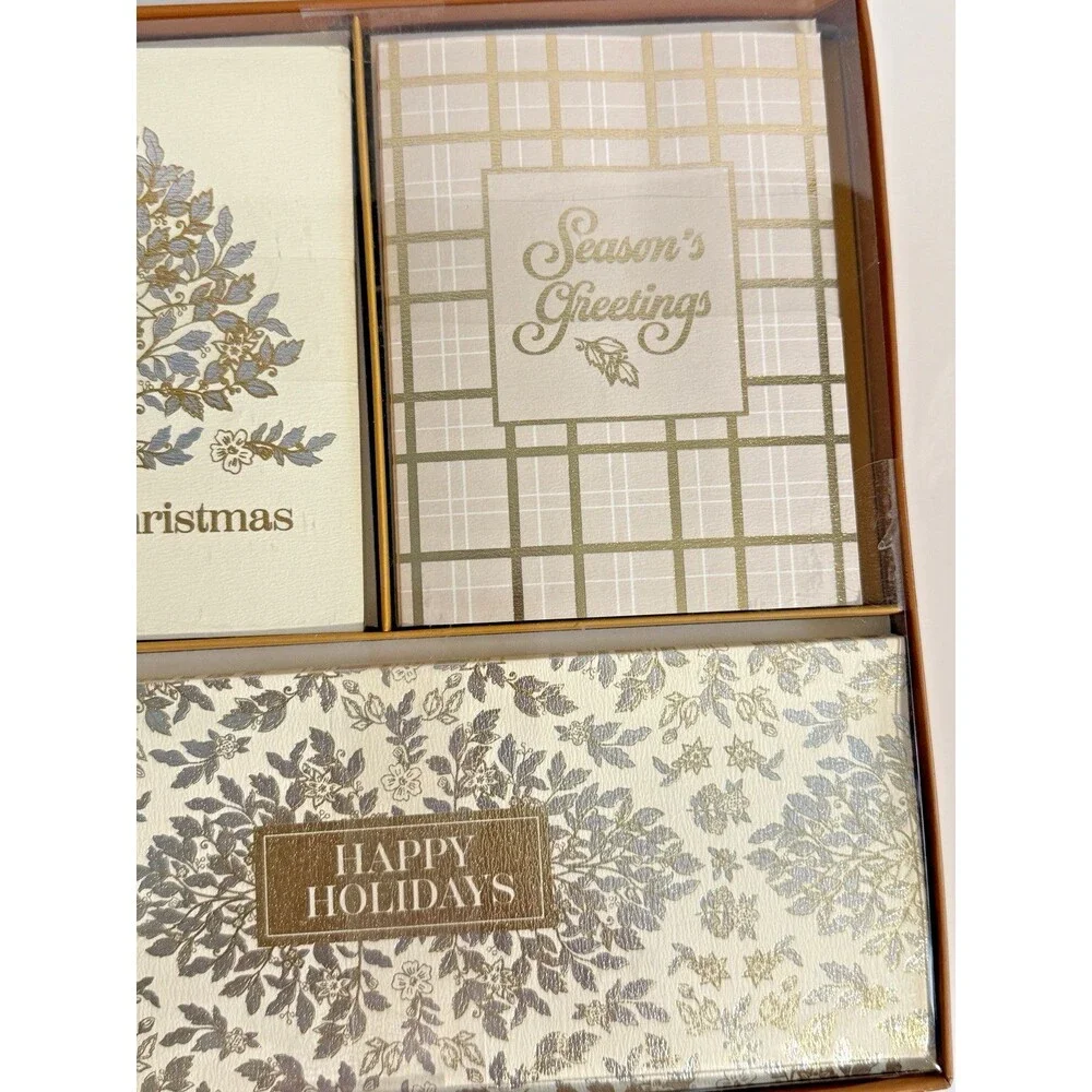 Elum Holiday Christmas Cards and Envelopes Gold Ivory Set of 18 Happy Holidays